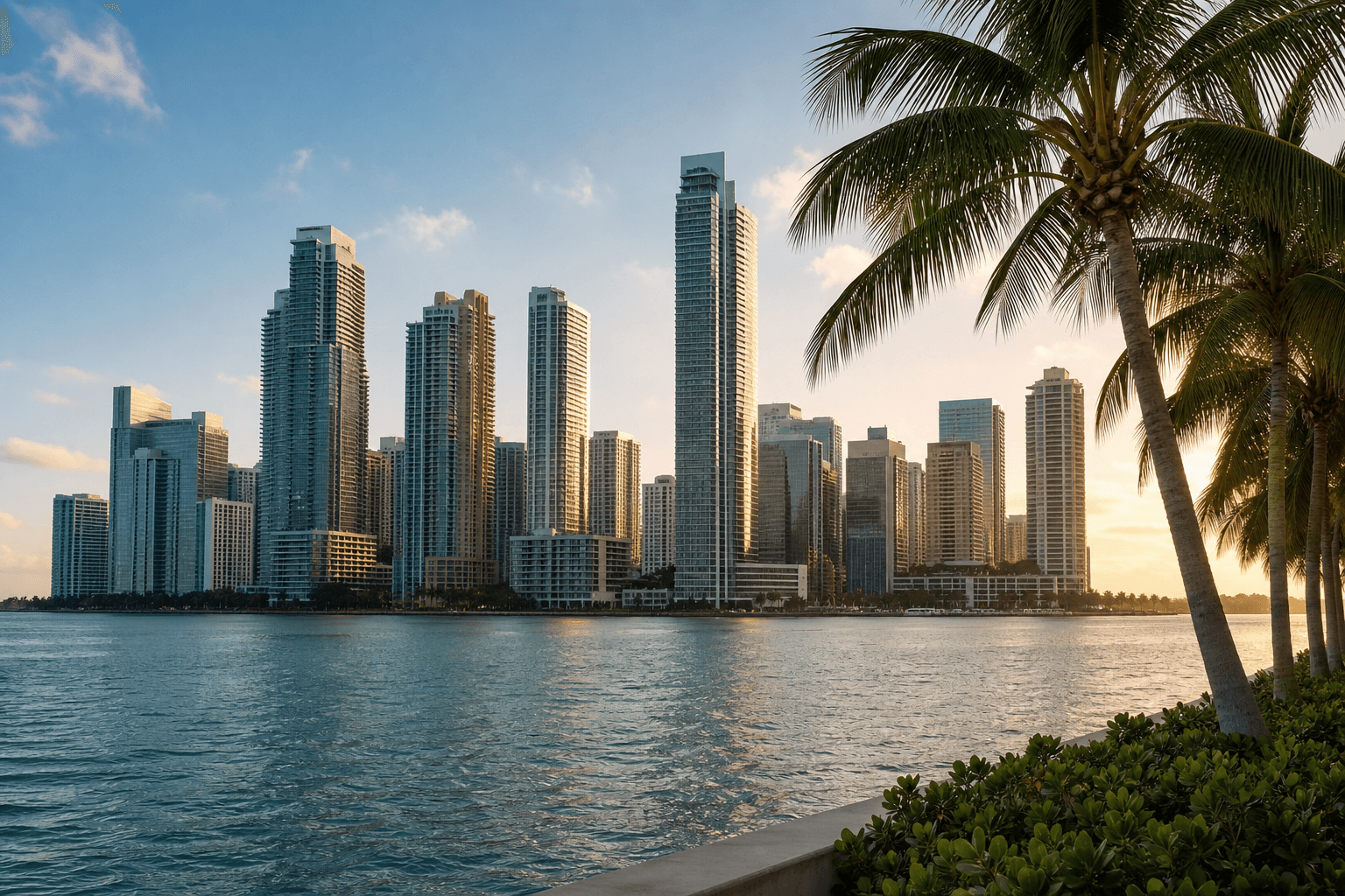 Miami Brickell skyline across Biscayne Bay